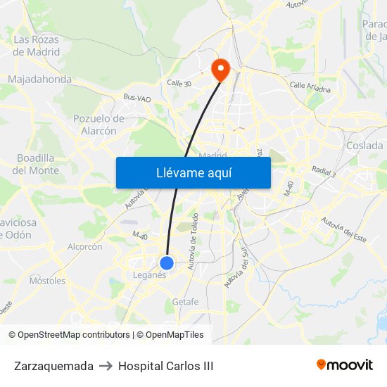 Zarzaquemada to Hospital Carlos III map