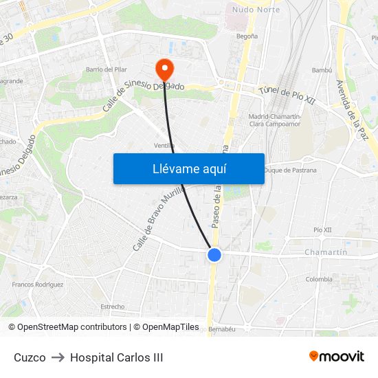Cuzco to Hospital Carlos III map