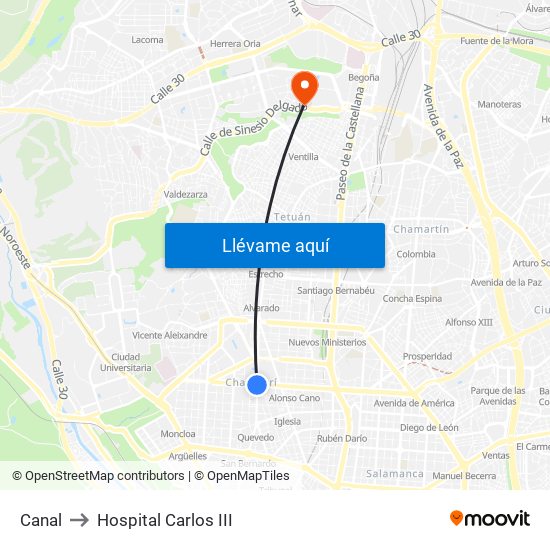 Canal to Hospital Carlos III map