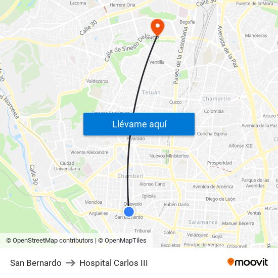 San Bernardo to Hospital Carlos III map