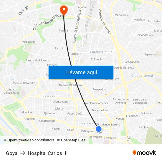 Goya to Hospital Carlos III map
