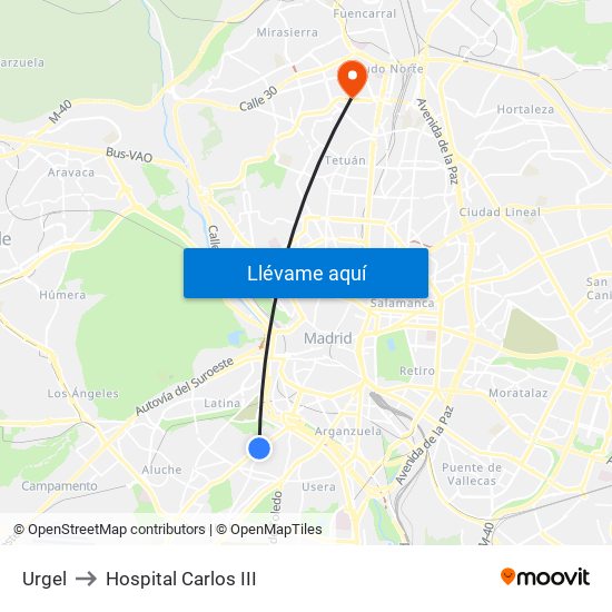 Urgel to Hospital Carlos III map