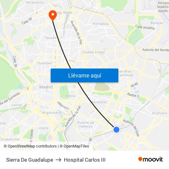 Sierra De Guadalupe to Hospital Carlos III map