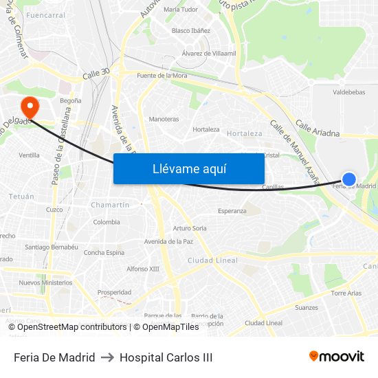 Feria De Madrid to Hospital Carlos III map