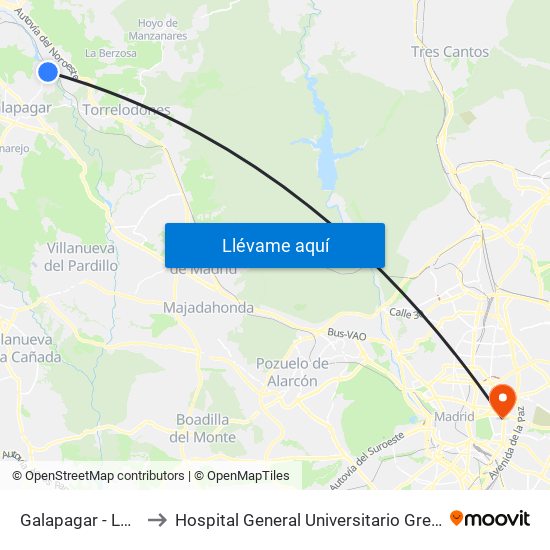 Galapagar - La Navata to Hospital General Universitario Gregorio Marañón. map