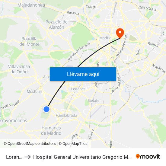 Loranca to Hospital General Universitario Gregorio Marañón. map