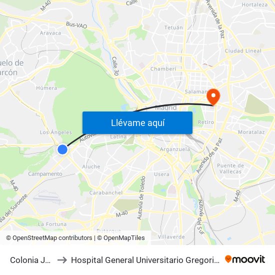 Colonia Jardín to Hospital General Universitario Gregorio Marañón. map