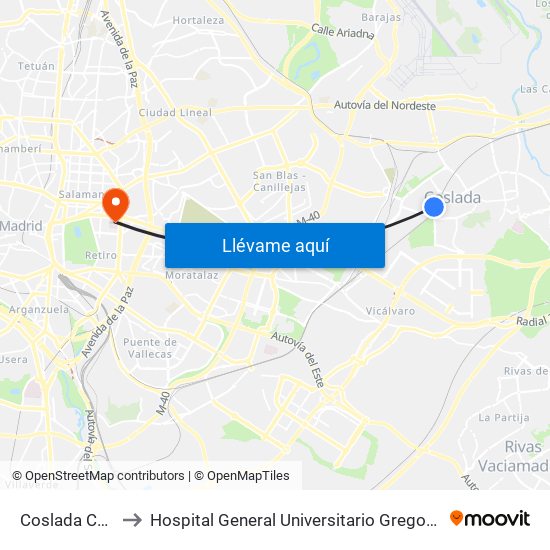 Coslada Central to Hospital General Universitario Gregorio Marañón. map