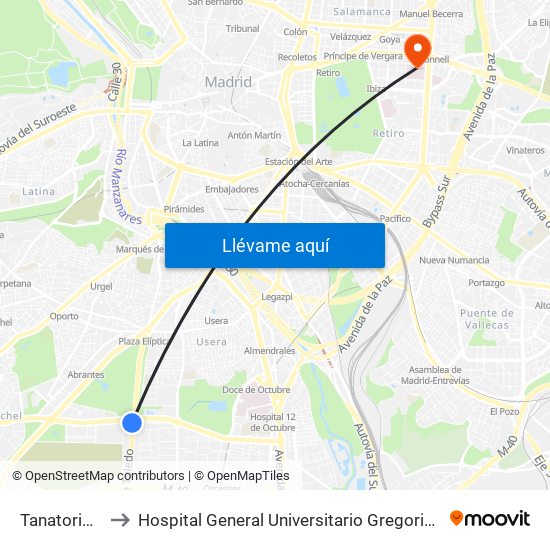 Tanatorio Sur to Hospital General Universitario Gregorio Marañón. map
