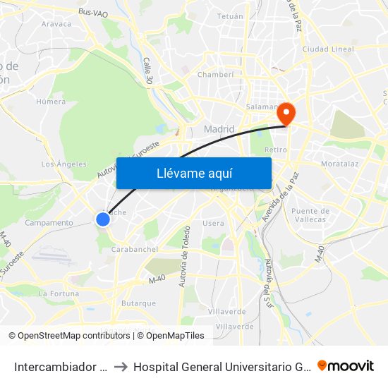 Intercambiador De Aluche to Hospital General Universitario Gregorio Marañón. map