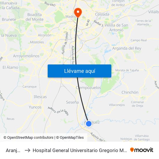 Aranjuez to Hospital General Universitario Gregorio Marañón. map