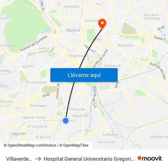 Villaverde Alto to Hospital General Universitario Gregorio Marañón. map