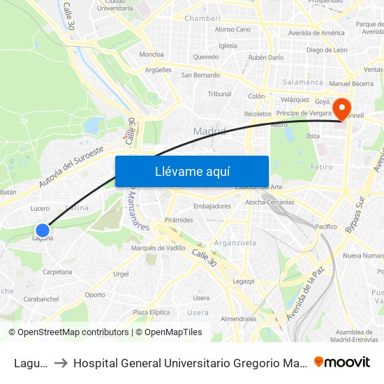 Laguna to Hospital General Universitario Gregorio Marañón. map