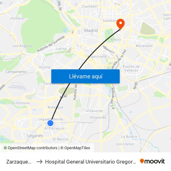 Zarzaquemada to Hospital General Universitario Gregorio Marañón. map