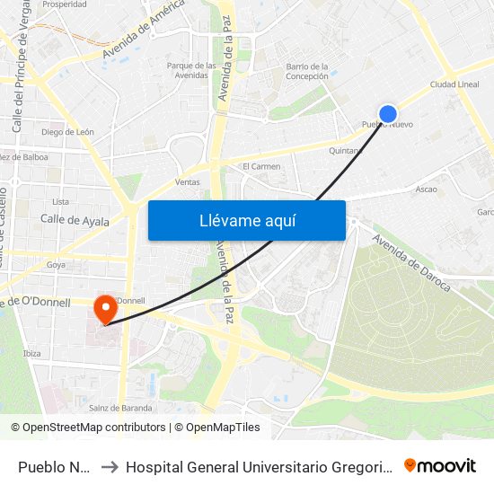 Pueblo Nuevo to Hospital General Universitario Gregorio Marañón. map