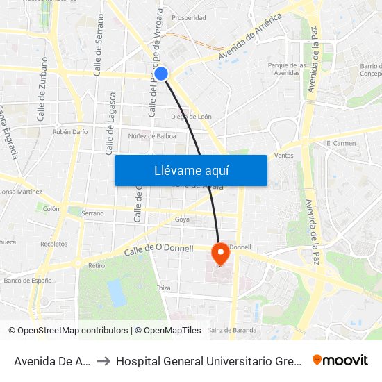 Avenida De América to Hospital General Universitario Gregorio Marañón. map