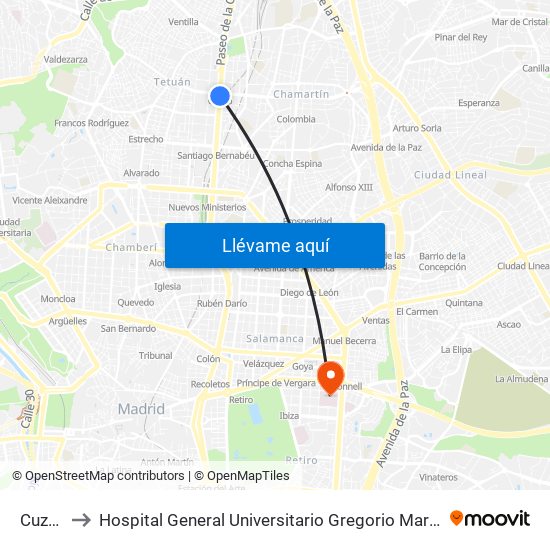 Cuzco to Hospital General Universitario Gregorio Marañón. map