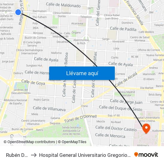 Rubén Darío to Hospital General Universitario Gregorio Marañón. map