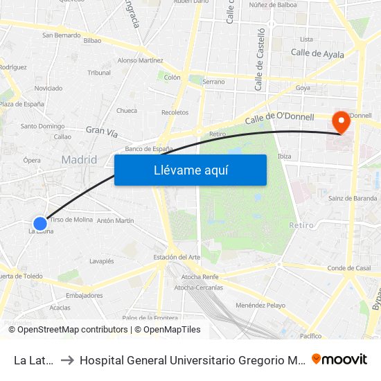 La Latina to Hospital General Universitario Gregorio Marañón. map