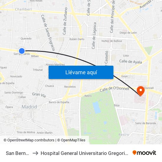 San Bernardo to Hospital General Universitario Gregorio Marañón. map