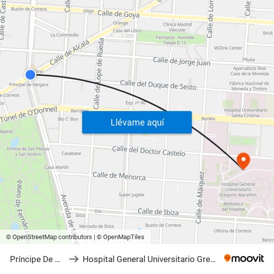 Príncipe De Vergara to Hospital General Universitario Gregorio Marañón. map