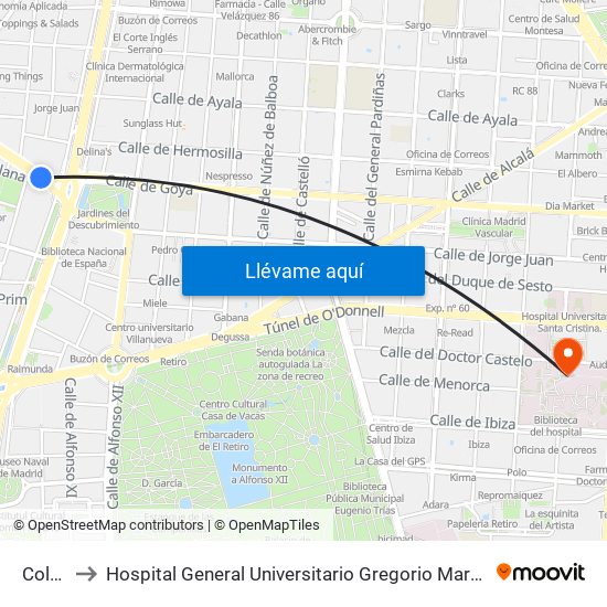 Colón to Hospital General Universitario Gregorio Marañón. map