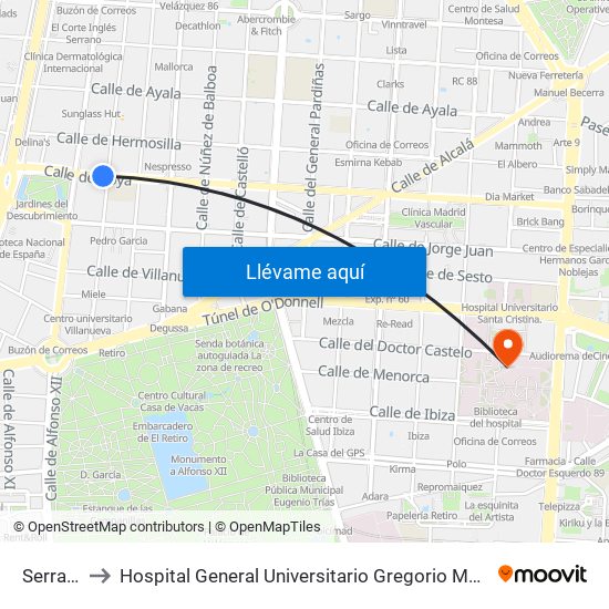 Serrano to Hospital General Universitario Gregorio Marañón. map