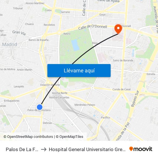 Palos De La Frontera to Hospital General Universitario Gregorio Marañón. map