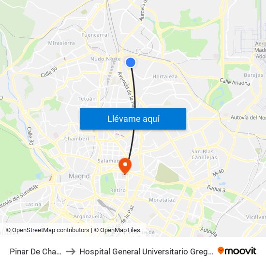 Pinar De Chamartín to Hospital General Universitario Gregorio Marañón. map