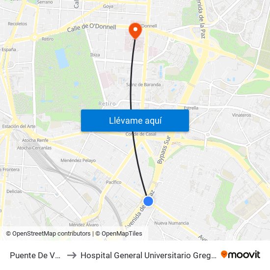 Puente De Vallecas to Hospital General Universitario Gregorio Marañón. map
