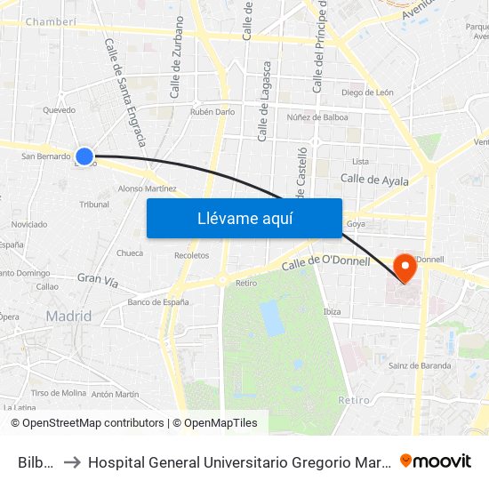 Bilbao to Hospital General Universitario Gregorio Marañón. map