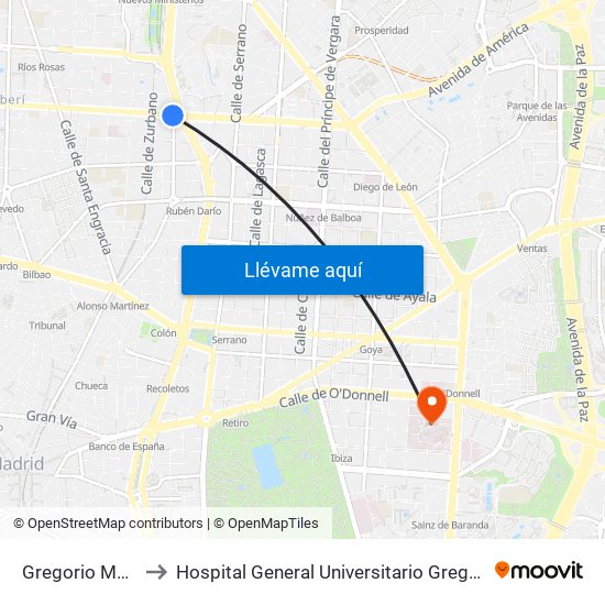 Gregorio Marañón to Hospital General Universitario Gregorio Marañón. map