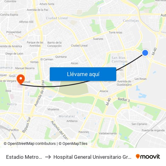 Estadio Metropolitano to Hospital General Universitario Gregorio Marañón. map