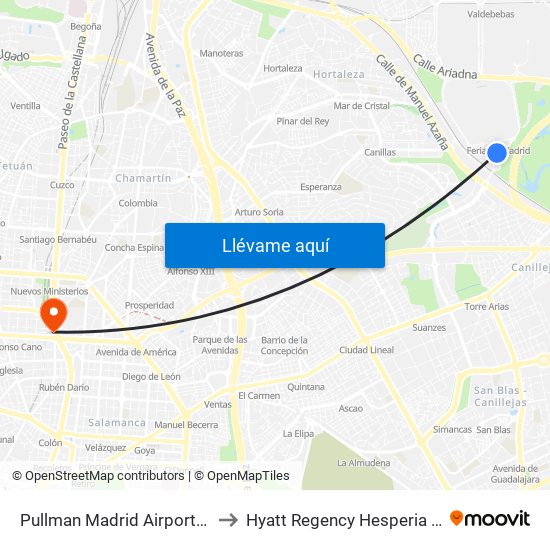 Pullman Madrid Airport & Feria to Hyatt Regency Hesperia Madrid map