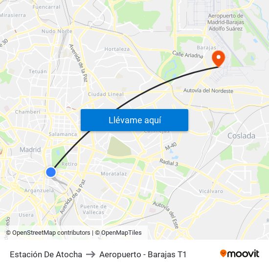 Estación De Atocha to Aeropuerto - Barajas T1 map