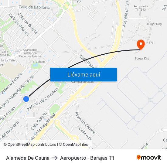 Alameda De Osuna to Aeropuerto - Barajas T1 map