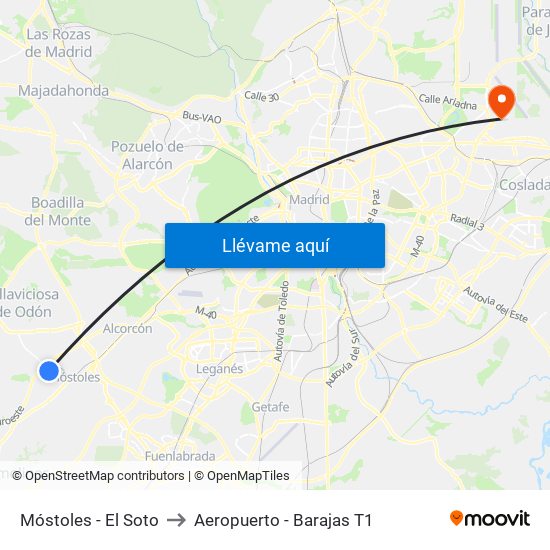 Móstoles - El Soto to Aeropuerto - Barajas T1 map