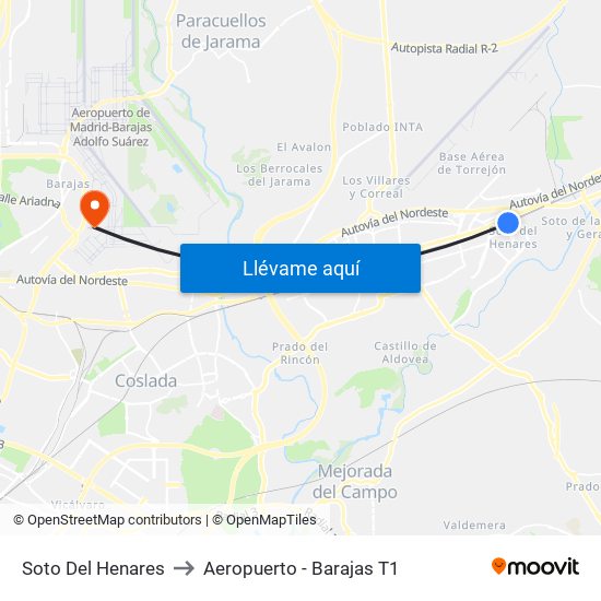 Soto Del Henares to Aeropuerto - Barajas T1 map