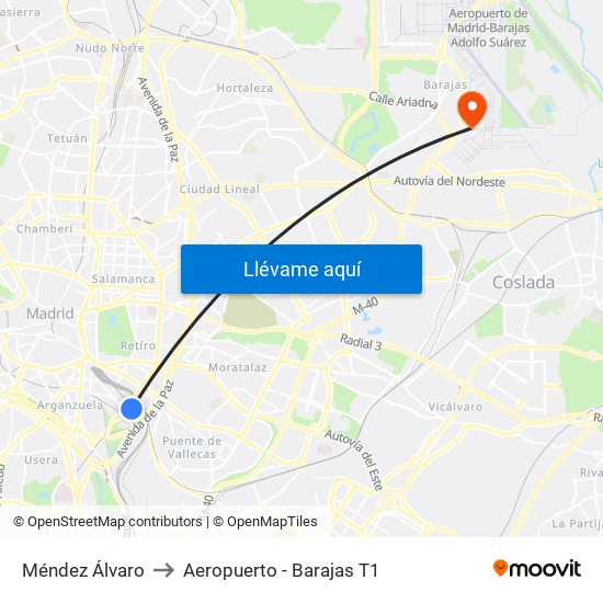 Méndez Álvaro to Aeropuerto - Barajas T1 map