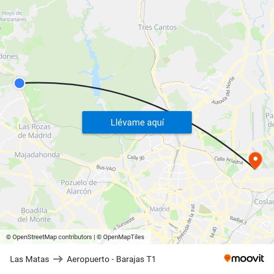 Las Matas to Aeropuerto - Barajas T1 map