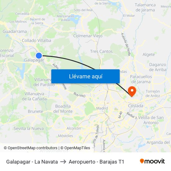 Galapagar - La Navata to Aeropuerto - Barajas T1 map
