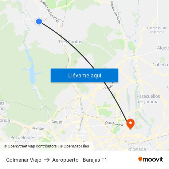Colmenar Viejo to Aeropuerto - Barajas T1 map