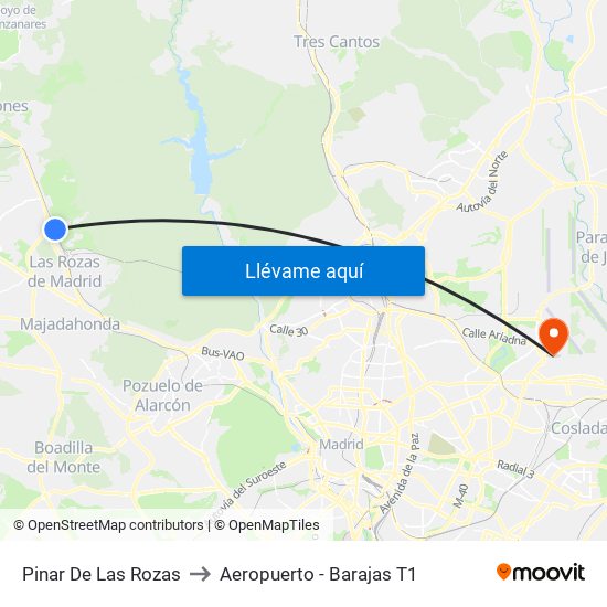 Pinar De Las Rozas to Aeropuerto - Barajas T1 map