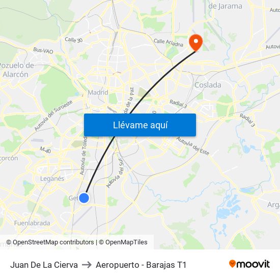 Juan De La Cierva to Aeropuerto - Barajas T1 map