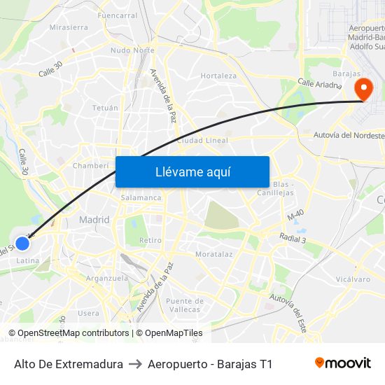Alto De Extremadura to Aeropuerto - Barajas T1 map