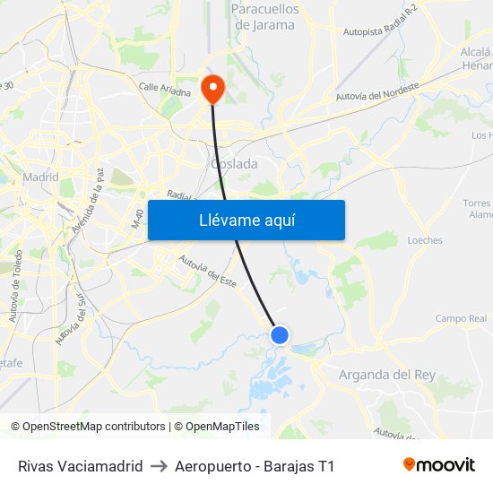 Rivas Vaciamadrid to Aeropuerto - Barajas T1 map
