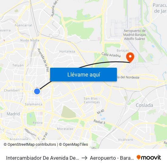 Intercambiador De Avenida De América to Aeropuerto - Barajas T1 map