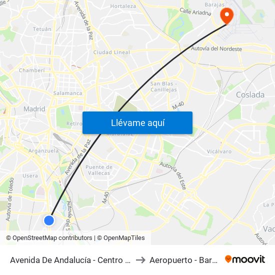 Avenida De Andalucía - Centro Comercial to Aeropuerto - Barajas T1 map