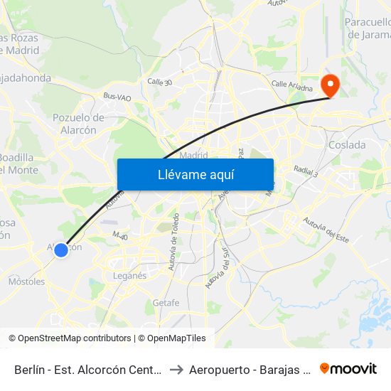 Berlín - Est. Alcorcón Central to Aeropuerto - Barajas T1 map