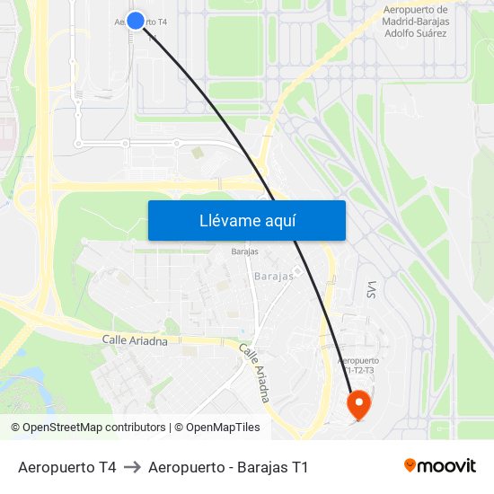 Aeropuerto T4 to Aeropuerto - Barajas T1 map